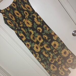 Yellow Sunflowers on Black background Midi Dress